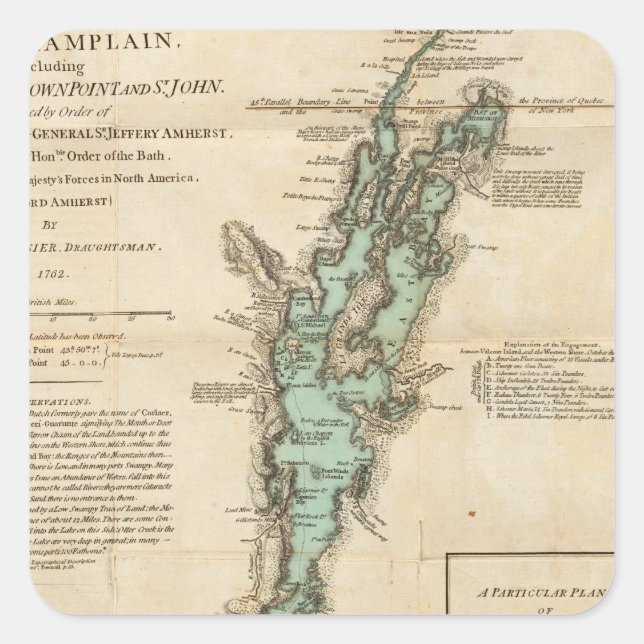 Adesivo Quadrado Levantamento do lago Champlain (Frente)