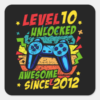 Adesivo Quadrado Level 10 Unlocked Awesome 2012 Game 10th Birthday