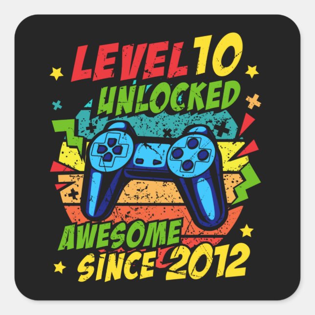 Adesivo Quadrado Level 10 Unlocked Awesome 2012 Game 10th Birthday (Frente)