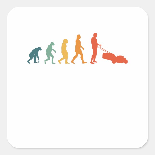 Adesivo Quadrado Lewn Mower Evolution Retro Gardener (Frente)