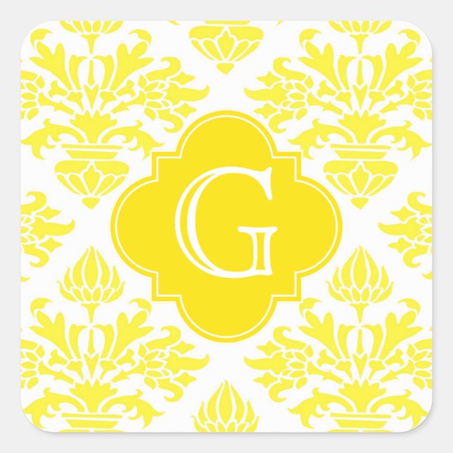 Adesivo Quadrado Lg. Amarelo Damasco Amarelo Quatrefoil Monograma (Frente)