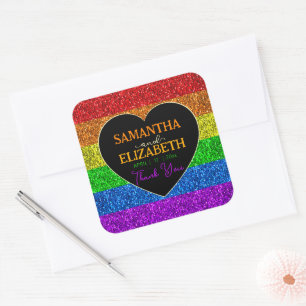 Adesivo Quadrado LGBT bandeira arco-íris faísca casamento coração O