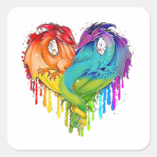 Adesivo Quadrado Lgbt Dragon Heart Rainbow Heart Dragon Lgbt Pride
