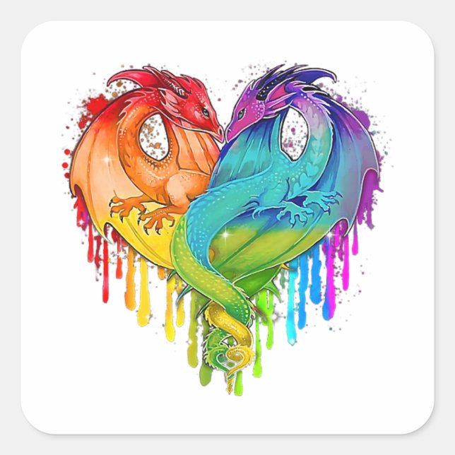 Adesivo Quadrado Lgbt Dragon Heart Rainbow Heart Dragon Lgbt Pride (Frente)