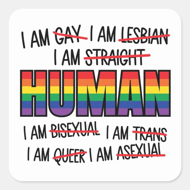 Adesivo Quadrado LGBT Eu sou gay, Eu sou Humano (Frente)