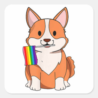 Adesivo Quadrado LGBT Orde Cute Corgi Dog com bandeira arco-íris Ga