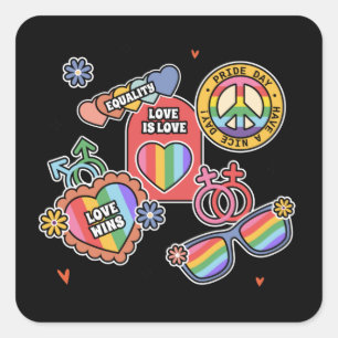 Adesivo Quadrado LGBT+orgulho. Amor é amor, igualdade, Dia do Orgul
