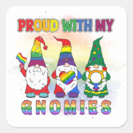 Adesivo Quadrado LGBT Orgulhoso Com Meus Gnomos