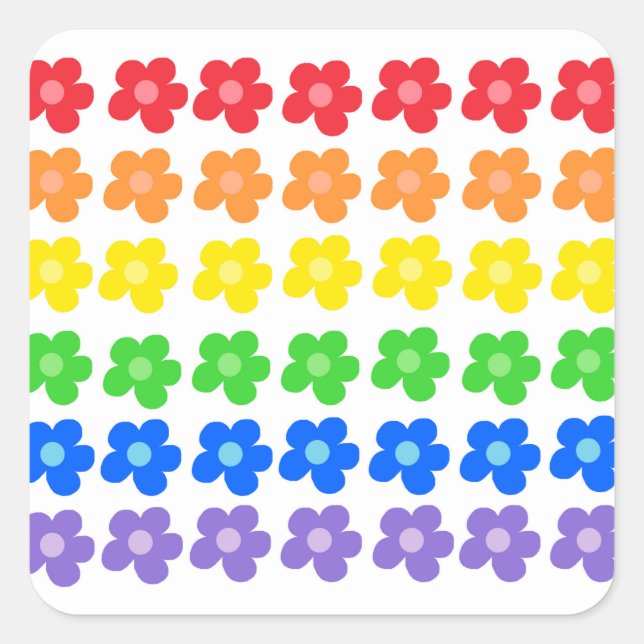 Adesivo Quadrado LGBT Rainbow Flores Orgulho gay Liberdade e Iguald (Frente)