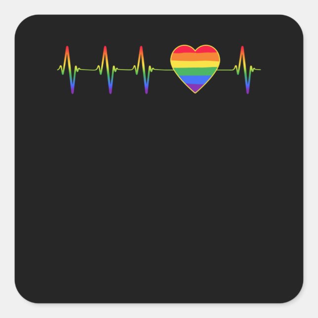 Adesivo Quadrado LGBT Rainbow Heartbeat EKG (Frente)