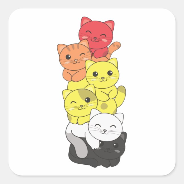 Adesivo Quadrado Lgbtq Cute Cat Pile Square S (Frente)