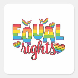 Adesivo Quadrado LGBTQ - Direitos iguais - Cores arco-íris