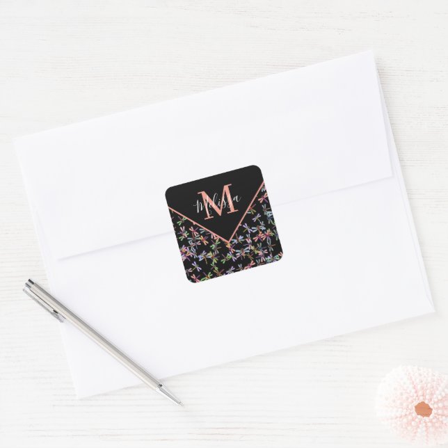 Adesivo Quadrado Libélulas coloridas personalizadas (Envelope)