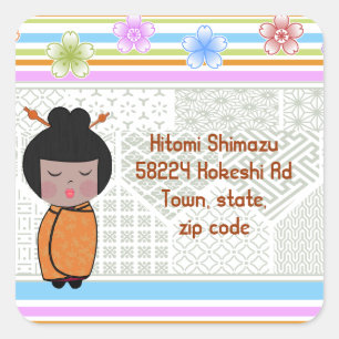 Adesivo Quadrado libélulas do kokeshi