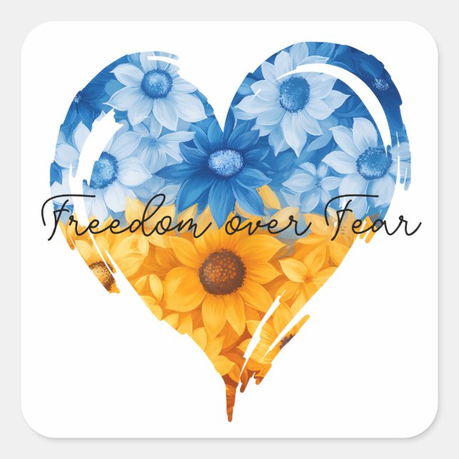 Adesivo Quadrado Liberdade Sobre o Medo dos Corações de Girassol (Frente)