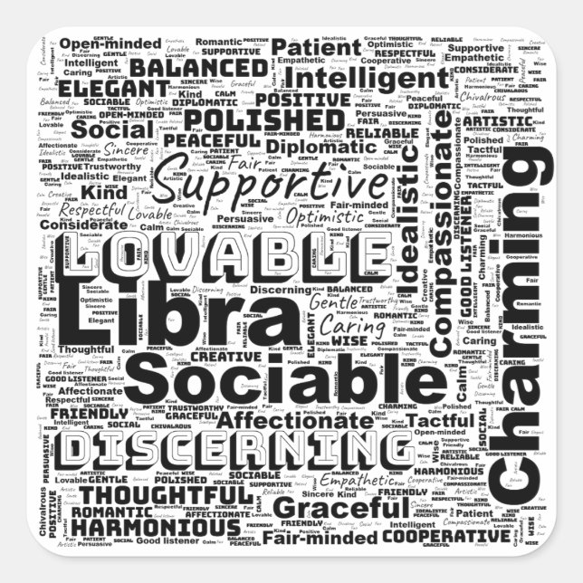 Adesivo Quadrado Libra Zodiac Word Cloud Inspiração (Frente)