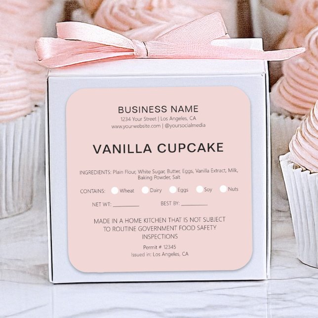 Adesivo Quadrado Licença Legal de Alimentos para Bolo de Padaria Ca (Bakery Cake Home Legal Food License Square Sticker by MINTIC DESIGN STUDIO)