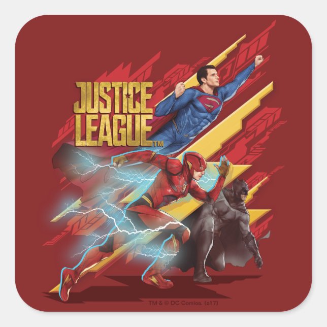 Adesivo Quadrado Liga da Justiça | Crachá Superman, Flash e Batman (Frente)
