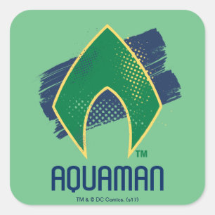Adesivo Quadrado Liga da Justiça   Símbolo de Aquaman Pincel e Meio
