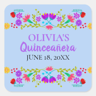 Adesivo Quadrado Light Blue Mis Quince Anos Mexicanos Fiesta Flower