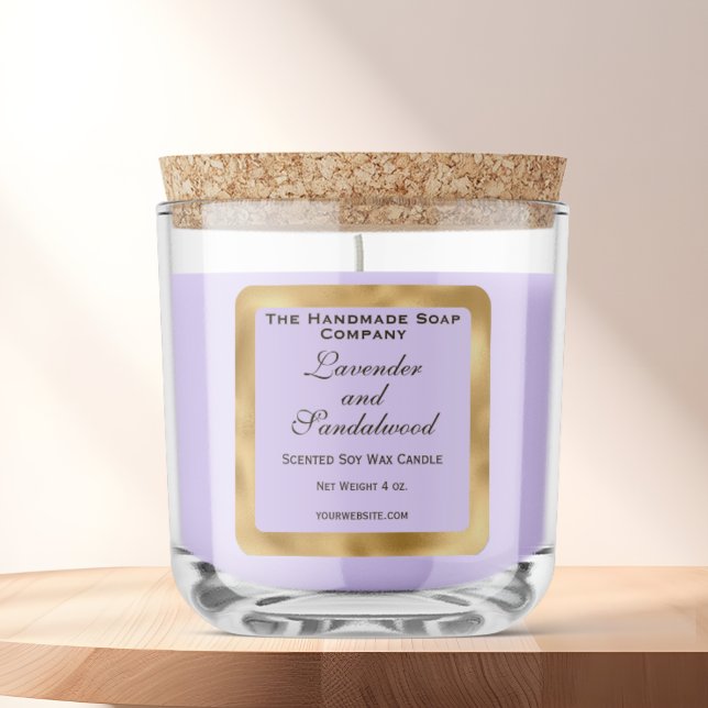 Adesivo Quadrado Light Purple and Gold Foil Candle Label (Criador carregado)