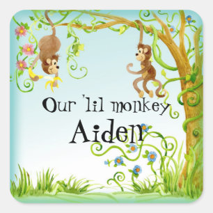 Adesivo Quadrado Lil Monkey, Garoto Chá de fraldas Vedante