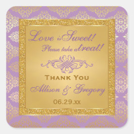Adesivo Quadrado Lilac, FAUX Glitter, Damask Candy Buffet Sticker
