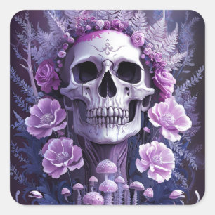 Adesivo Quadrado Lilac Garden Gótico Skull, Fantasia Roxa