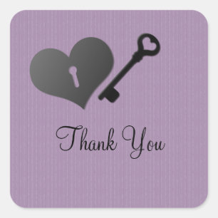 Adesivo Quadrado Lilac Heart Lock and Key Obrigado Stickers