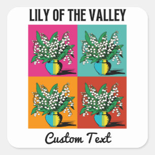 Adesivo Quadrado Lily of the Valley May Birth Month Flower Pop Art