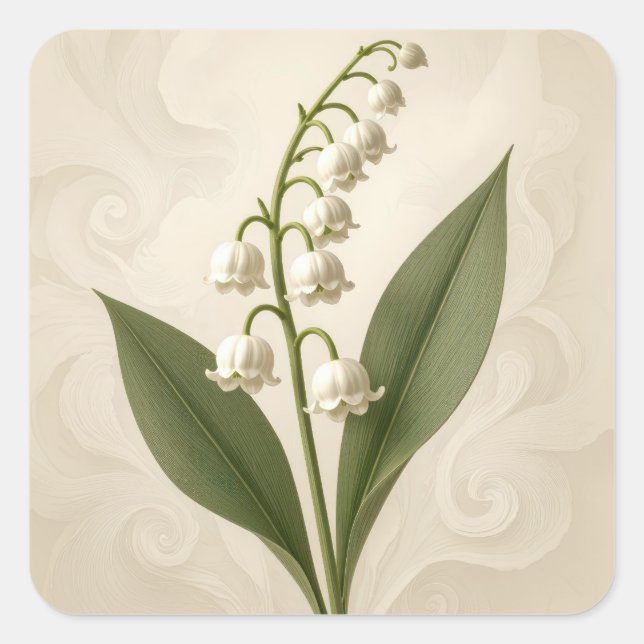Adesivo Quadrado Lily of the Valley Watercolor (Frente)