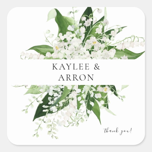 Adesivo Quadrado Lily of the Valley White Floral Obrigado (Frente)