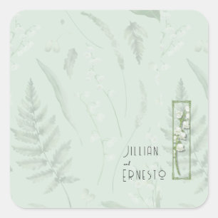 Adesivo Quadrado Lily of Valley com Ferns Personalizado Verde Pál