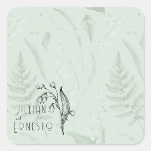 Adesivo Quadrado Lily of Valley com Ferns   Personalizado Verde Sua