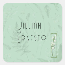 Adesivo Quadrado Lily of Valley com Ferns | Verde Suave com Gráfico