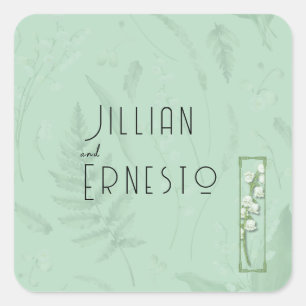 Adesivo Quadrado Lily of Valley com Ferns   Verde Suave com Gráfico