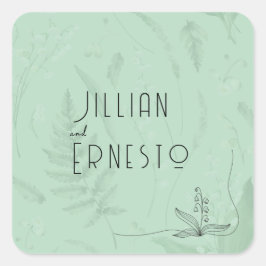 Adesivo Quadrado Lily of Valley com Ferns | Verde Suave com Gráfico
