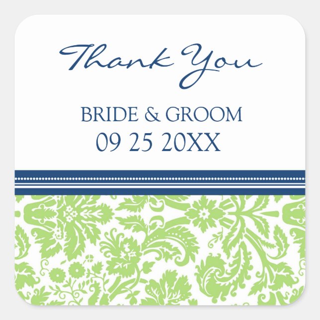 Adesivo Quadrado Limão Azul, Damasco, Obrigado. (Frente)