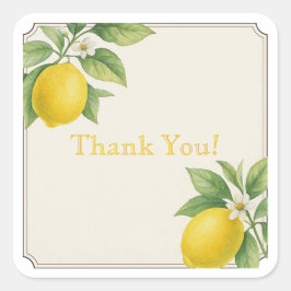 Adesivo Quadrado Limão de Aquarela Agradeço ao seu Sticker Quadrado