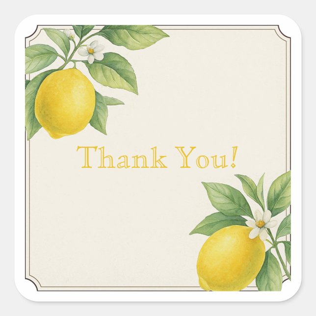 Adesivo Quadrado Limão de Aquarela Agradeço ao seu Sticker Quadrado (Frente)