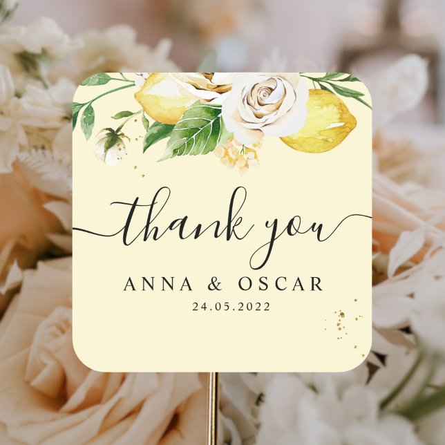 Adesivo Quadrado Limões Amarelos Pastel Modernos aquarela & Folha (Criador carregado)