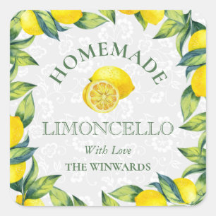 Adesivo Quadrado Limoncello caseiro de limões sicilianos aquarela