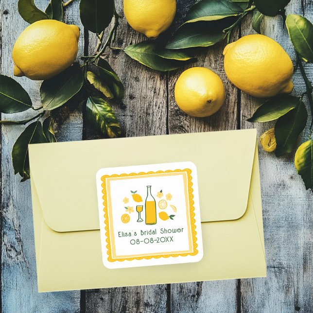 Adesivo Quadrado Limoncello Limonada PERSONALIZADO Lemon Chá de Noi (Limoncello Lemonade Lemon CUSTOM Bridal Shower Square Sticker
)