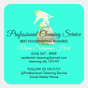 Adesivo Quadrado Limpeza da Flor da Pulverização de Maid Neon Verde