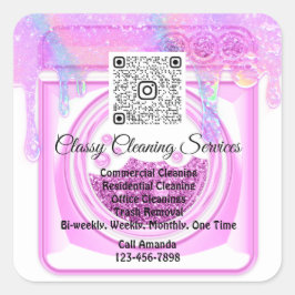 Adesivo Quadrado Limpeza Maid Agregador Logotipo QRCode Rosa