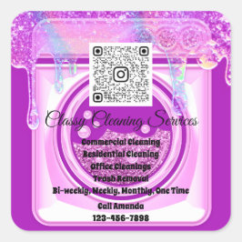 Adesivo Quadrado Limpeza Maid Agregador Logotipo QRCode Rosa
