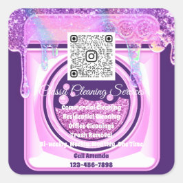 Adesivo Quadrado Limpeza Maid Agregador Logotipo QRCode Roxo