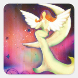 Adesivo Quadrado Linda Angel Moon Stars Rosa Púrpura Stickers