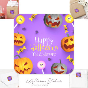 Adesivo Quadrado Linda Aquarela Pumpkins Feliz Dia das Bruxas