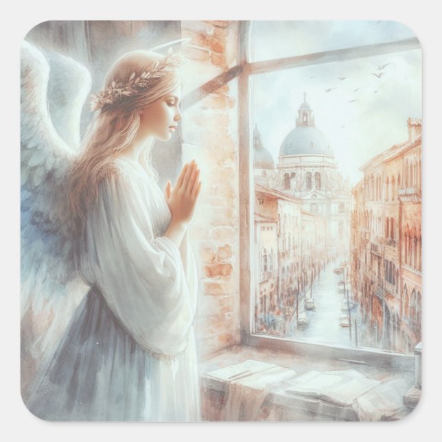 Adesivo Quadrado Linda Aura Branca Angélica Figura Oradora (Frente)